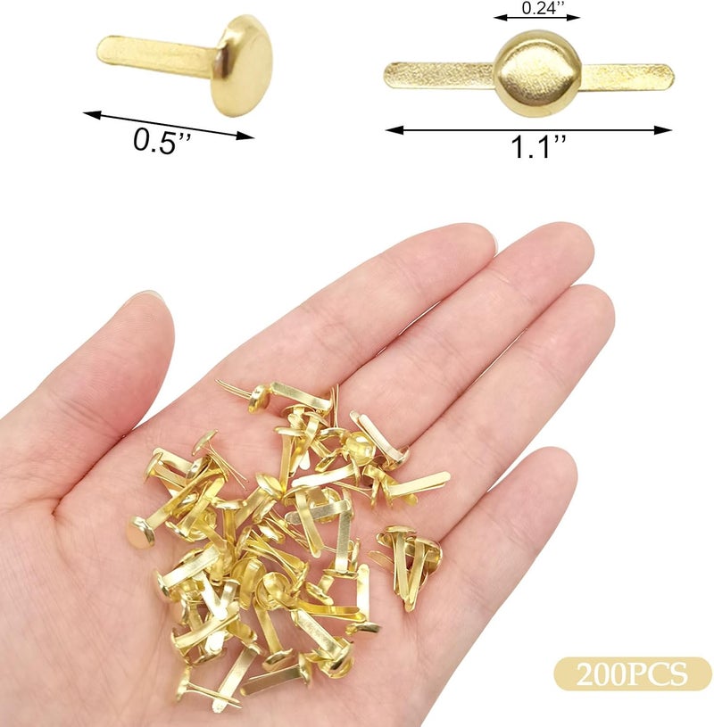 Quacc 200pcs Gold Split Pins Round Scrapbooking Brads Split Pins Paper Fasteners Brads for Craft Art Crafting School Project Decorative Scrapbooking DIY Supplies (0.24 x 0.5Inch) - Image 2